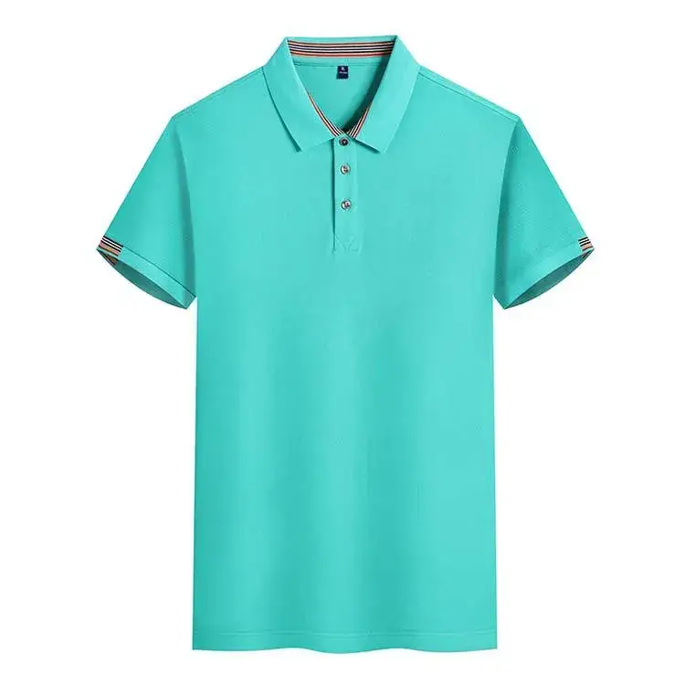 Men Light Blue Polo Shirt Short Sleeve Lapel - Image 7