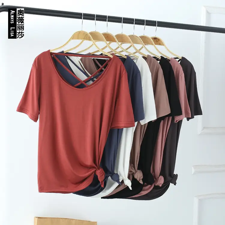 Women's Pink Back Hollow Crossback T-Shirt - Image 8