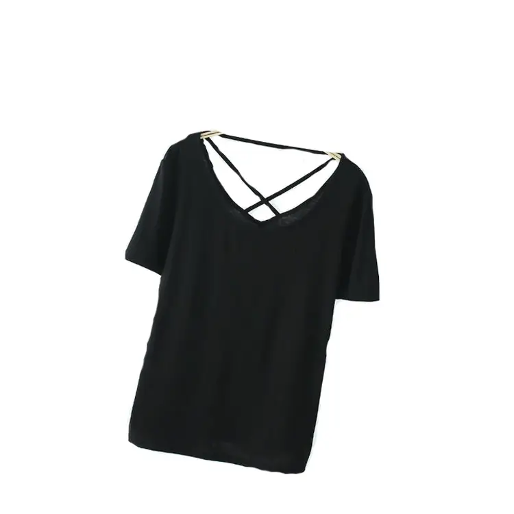 Women's Pink Back Hollow Crossback T-Shirt - Image 12