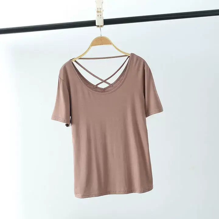 Women's Pink Back Hollow Crossback T-Shirt — feature 21