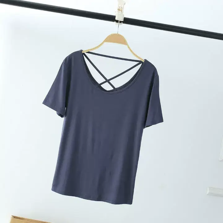 Women's Pink Back Hollow Crossback T-Shirt — feature 22