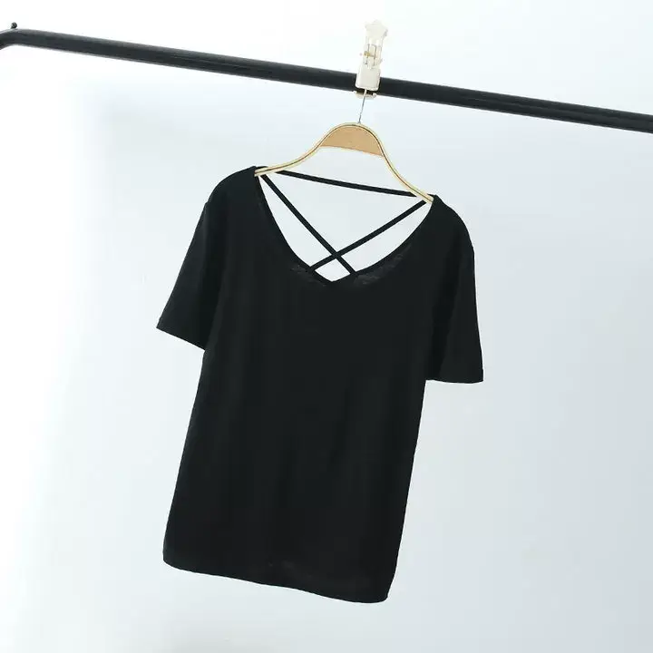 Women's Pink Back Hollow Crossback T-Shirt — feature 23