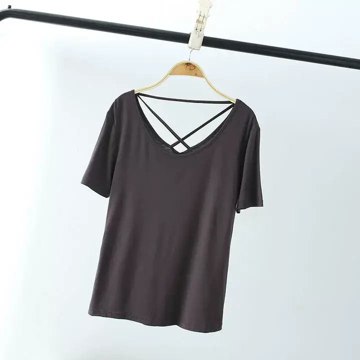 Women's Pink Back Hollow Crossback T-Shirt — feature 26