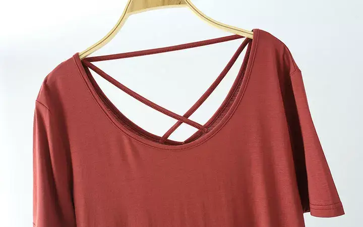 Women's Pink Back Hollow Crossback T-Shirt — feature 27