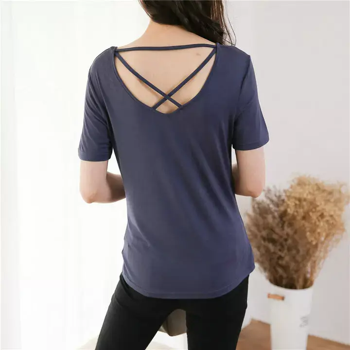Women's Pink Back Hollow Crossback T-Shirt — feature 9