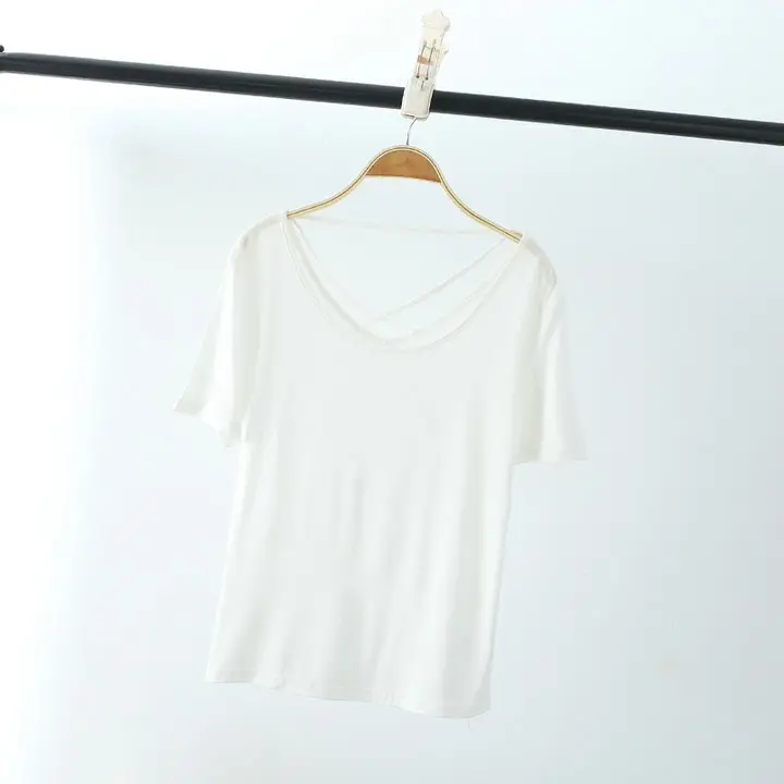 Women's Pink Back Hollow Crossback T-Shirt - Image 3