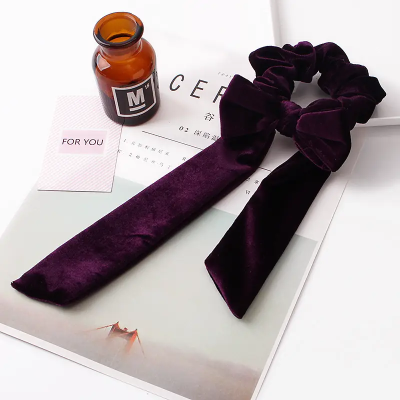 Black Velvet Bow Hair Ring for Women - Image 8