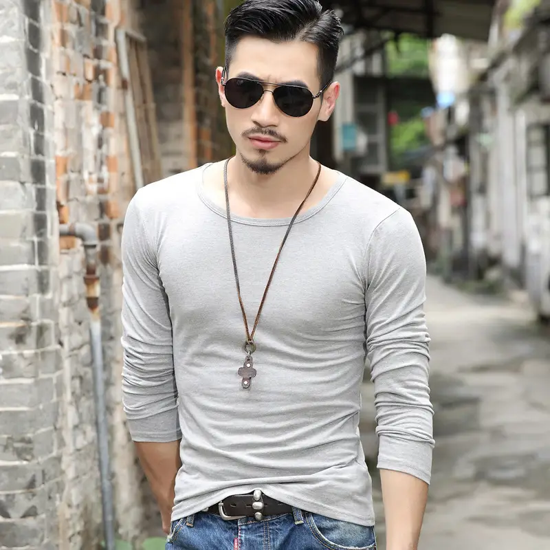 Men's 19" Long Sleeve Military T-Shirt Grey Slim Fit - Image 14