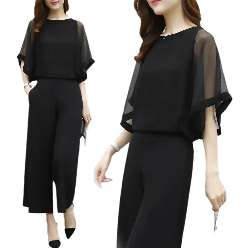 Black Korean Style Women's 2-Piece Suit Wide Leg Pants Top - Image 6