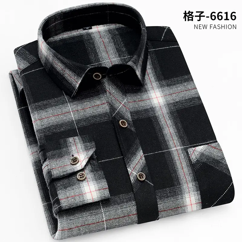Men's Plaid Long Sleeve Shirt Blue Brown Grid Large - Image 13