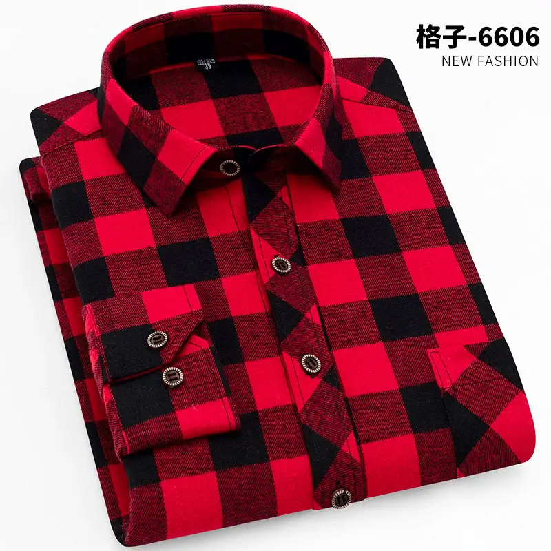 Men's Plaid Long Sleeve Shirt Blue Brown Grid Large - Image 5
