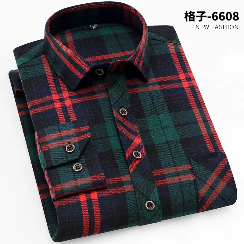 Men's Plaid Long Sleeve Shirt Blue Brown Grid Large - Image 7