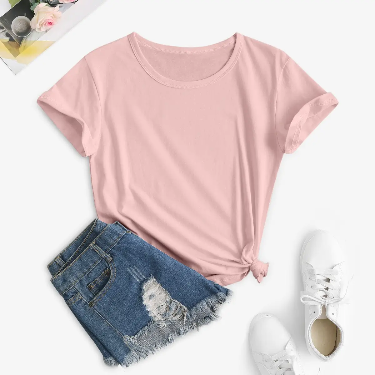 White Plain T-Shirt Men Women Round Neck Short Sleeve - Image 4