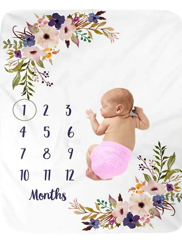 Baby Milestone Blanket with Month Numbers & Floral Design - Image 4