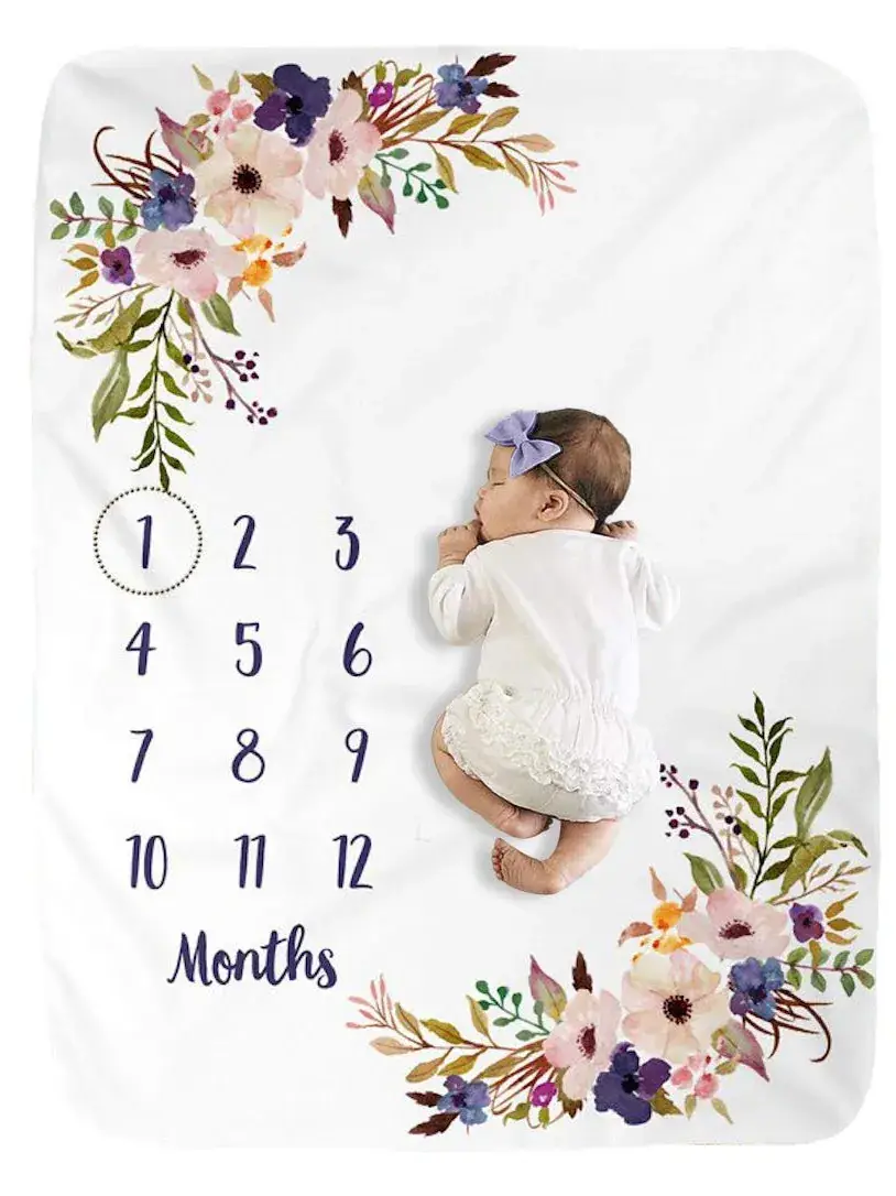 Baby Milestone Blanket with Month Numbers & Floral Design - Image 5