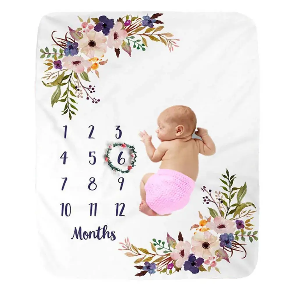 Baby Milestone Blanket with Month Numbers & Floral Design - Image 2