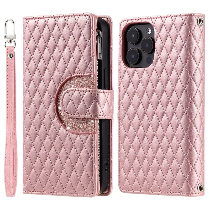 Black Quilted Phone Case with Glitter Detail - Image 2