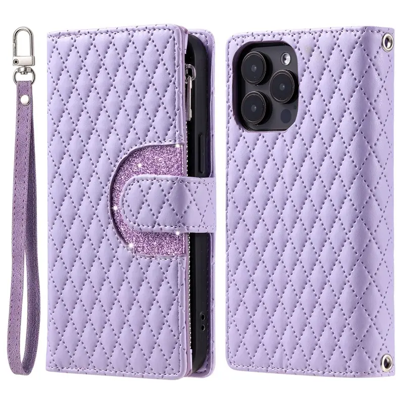 Black Quilted Phone Case with Glitter Detail - Image 3