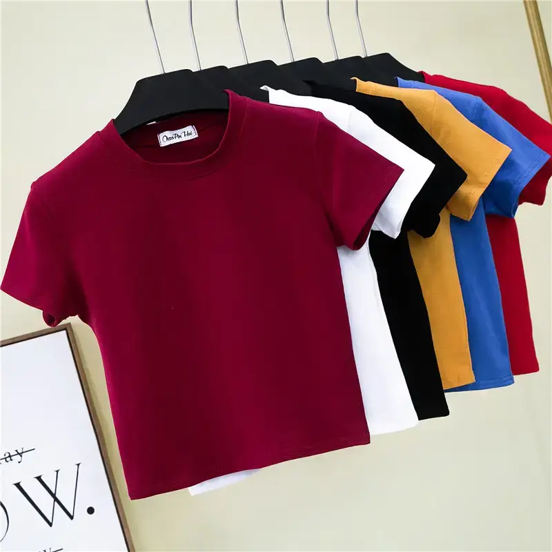 Women Black Navel Baring T-Shirt Summer Tight Fit - Image 10