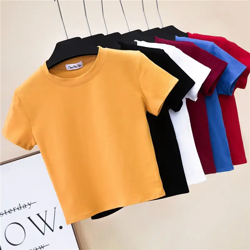 Women Black Navel Baring T-Shirt Summer Tight Fit - Image 12