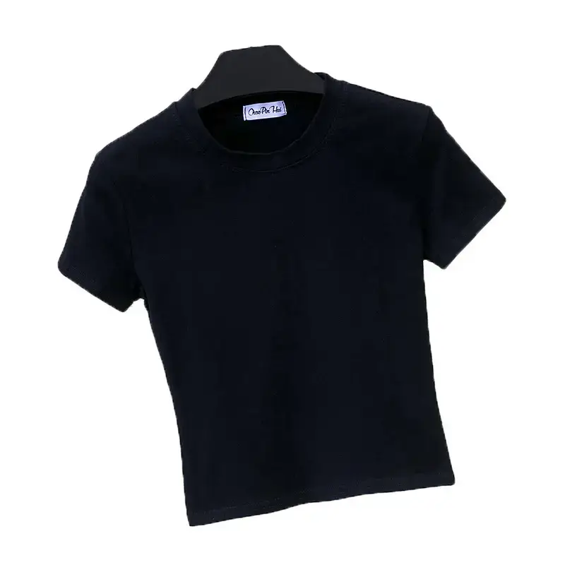 Women Black Navel Baring T-Shirt Summer Tight Fit - Image 14