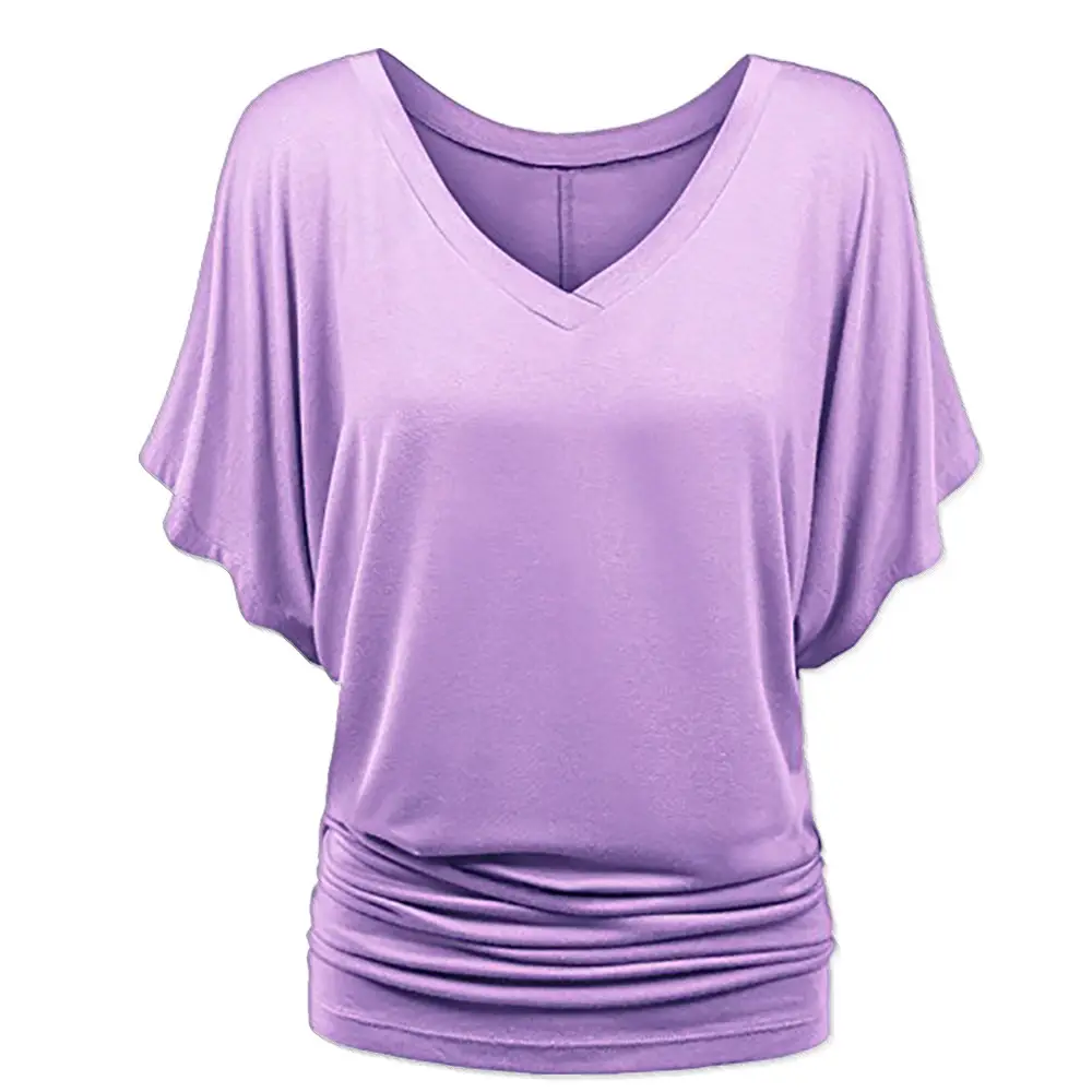 Women's Red V Neck Bat Short Sleeve T-Shirt - Image 12