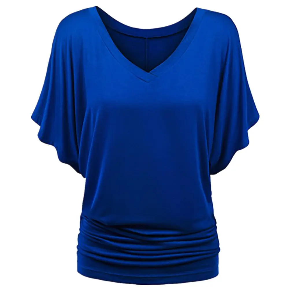 Women's Red V Neck Bat Short Sleeve T-Shirt - Image 13