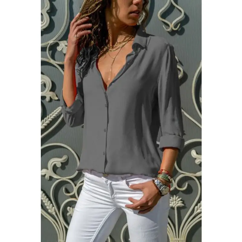 Women's Yellow Chiffon Button Shirt with Deep V Neck - Image 10