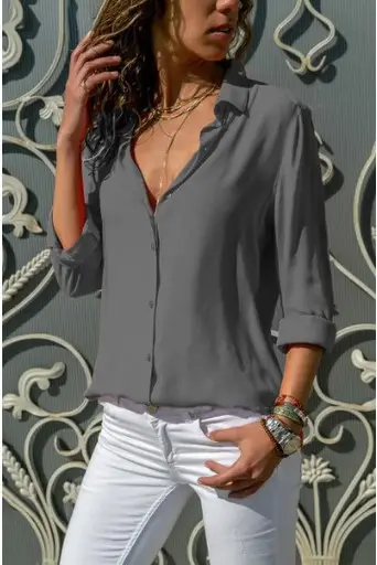 Women's Yellow Chiffon Button Shirt with Deep V Neck - Image 4