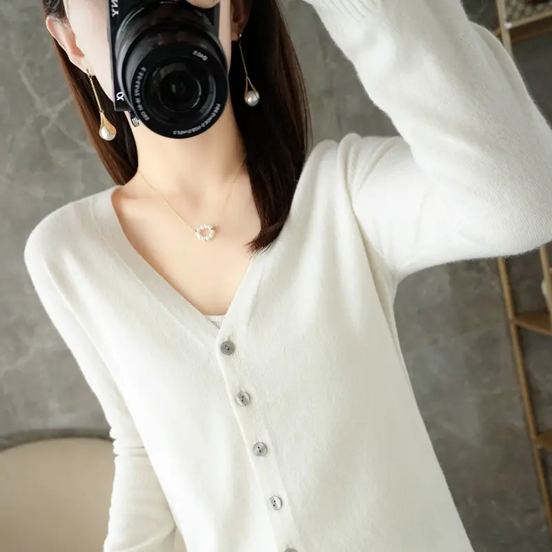 Women's Orange Knitted Long Sleeve Cardigan Large - Image 24
