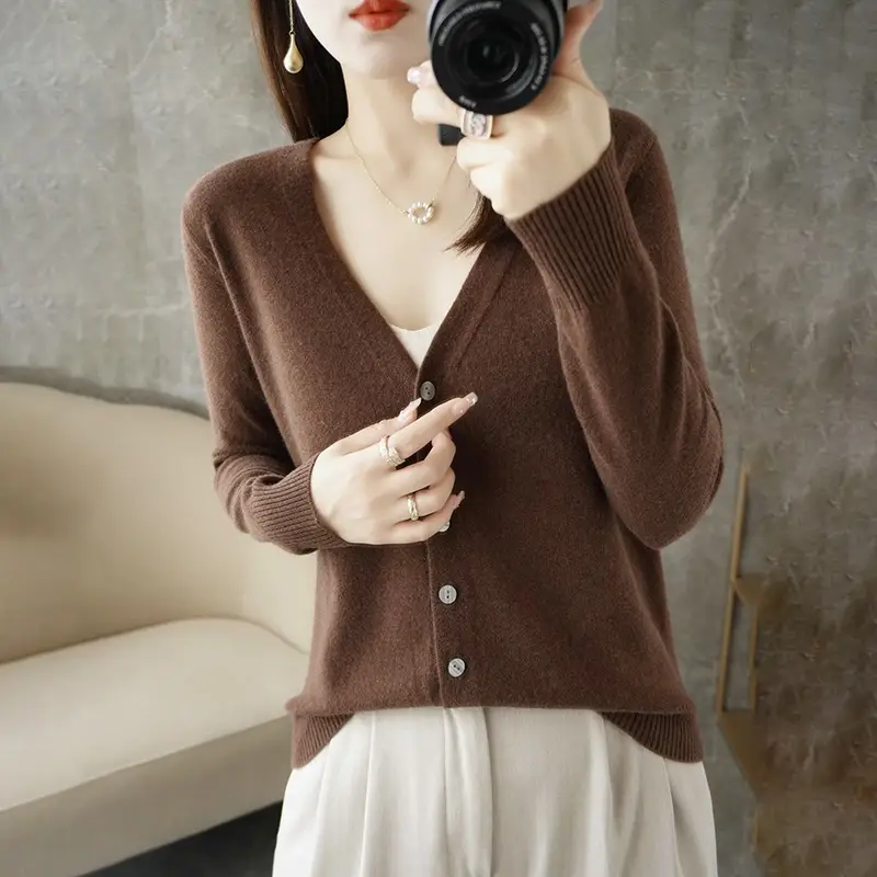 Women's Orange Knitted Long Sleeve Cardigan Large - Image 10