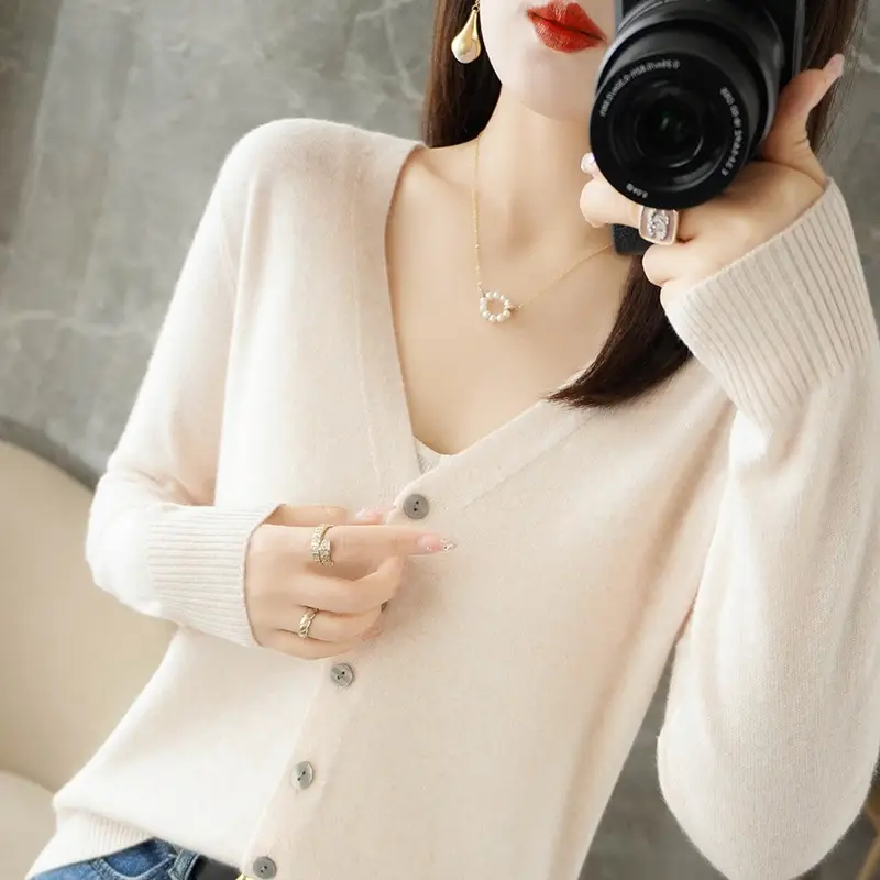 Women's Orange Knitted Long Sleeve Cardigan Large - Image 11