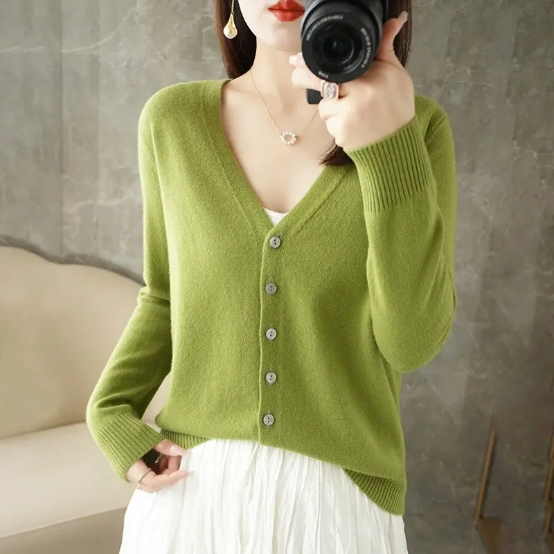 Women's Orange Knitted Long Sleeve Cardigan Large - Image 13
