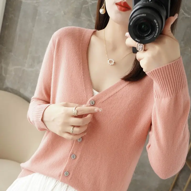 Women's Orange Knitted Long Sleeve Cardigan Large - Image 14