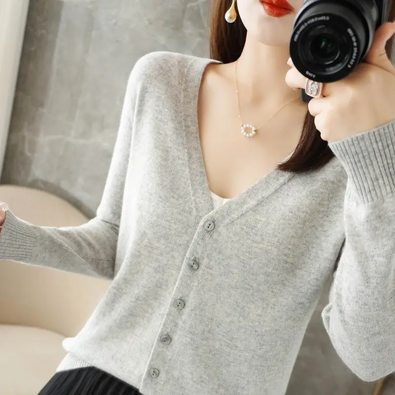 Women's Orange Knitted Long Sleeve Cardigan Large - Image 15