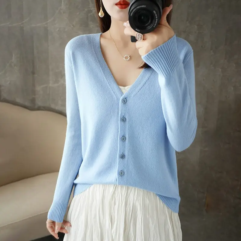 Women's Orange Knitted Long Sleeve Cardigan Large - Image 16