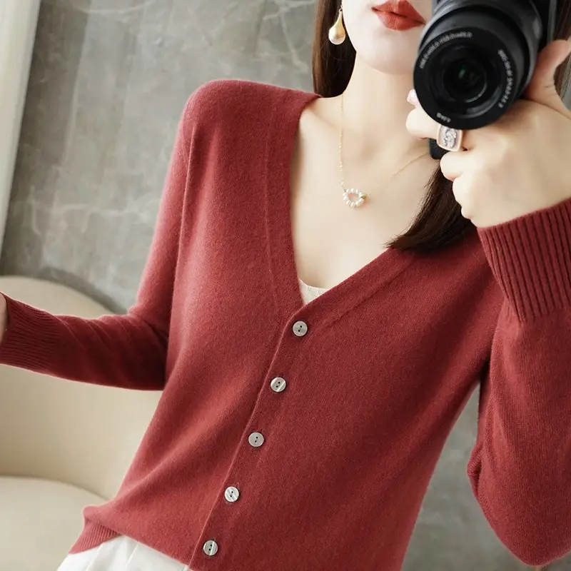 Women's Orange Knitted Long Sleeve Cardigan Large - Image 18