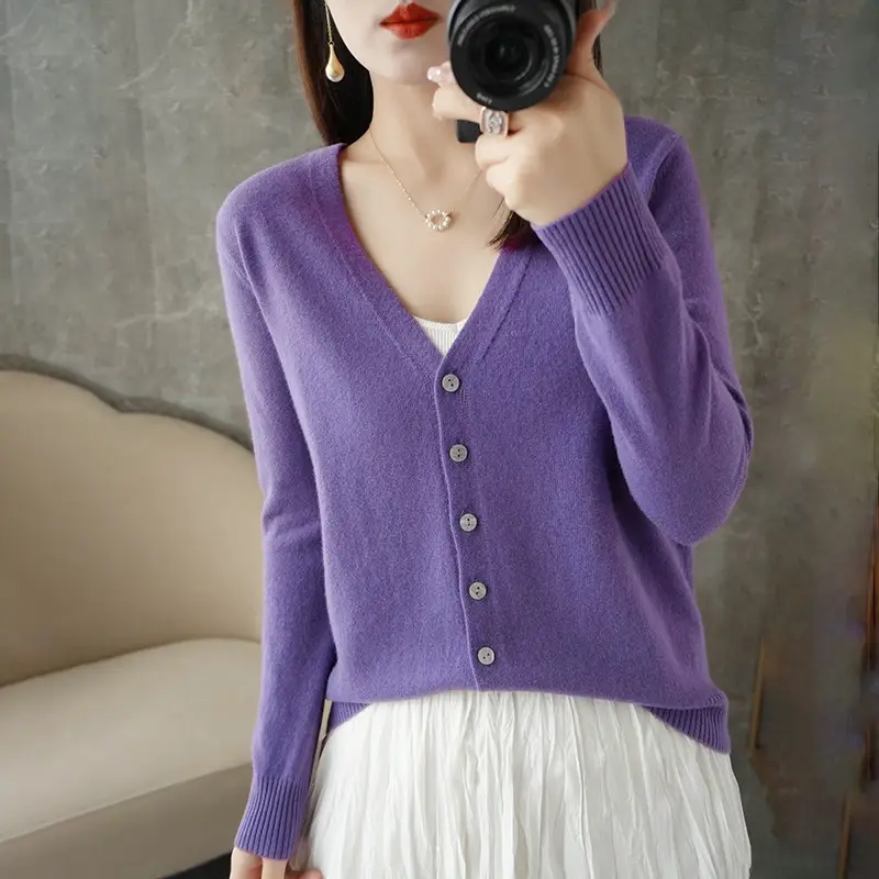 Women's Orange Knitted Long Sleeve Cardigan Large - Image 19