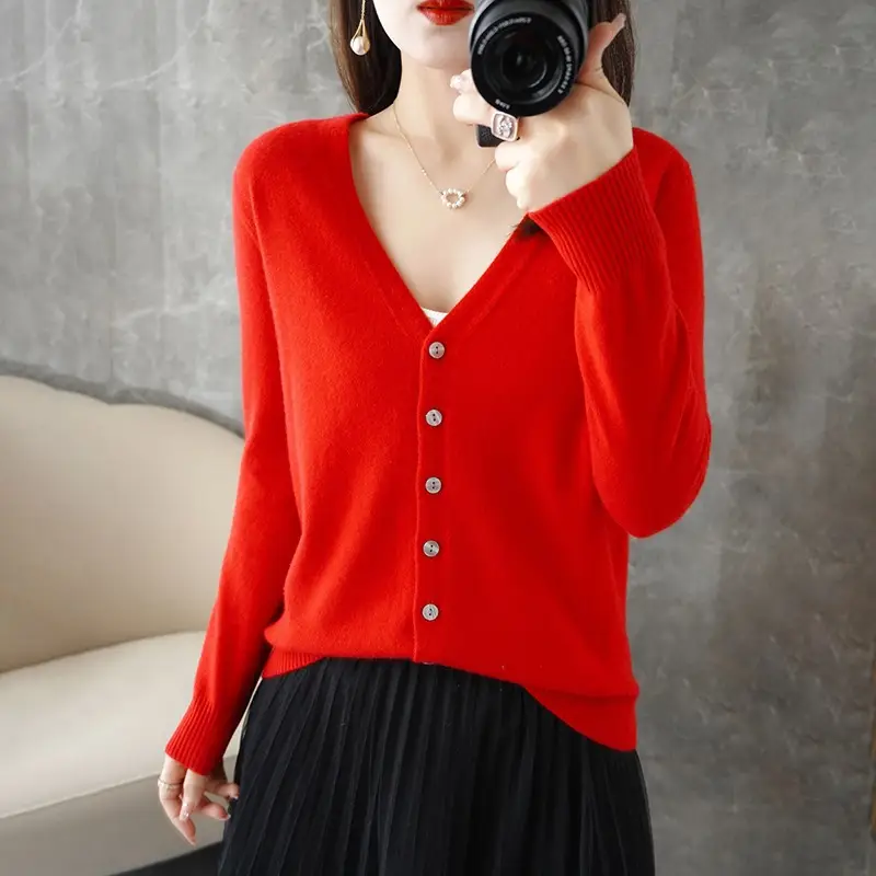 Women's Orange Knitted Long Sleeve Cardigan Large - Image 3
