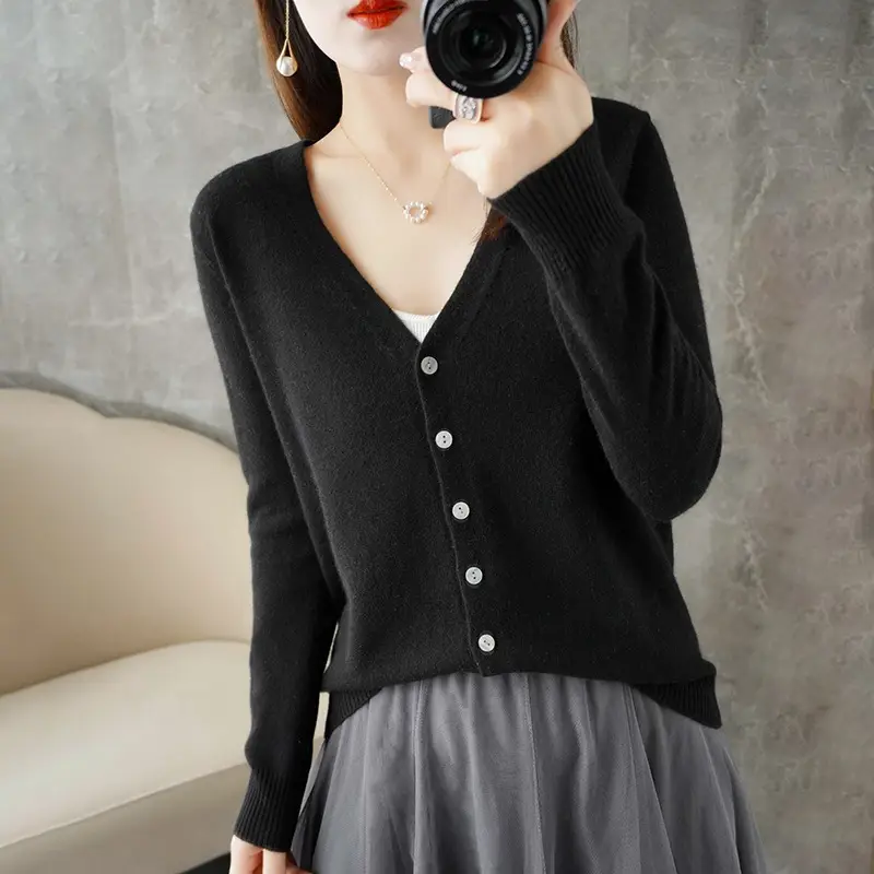 Women's Orange Knitted Long Sleeve Cardigan Large - Image 4