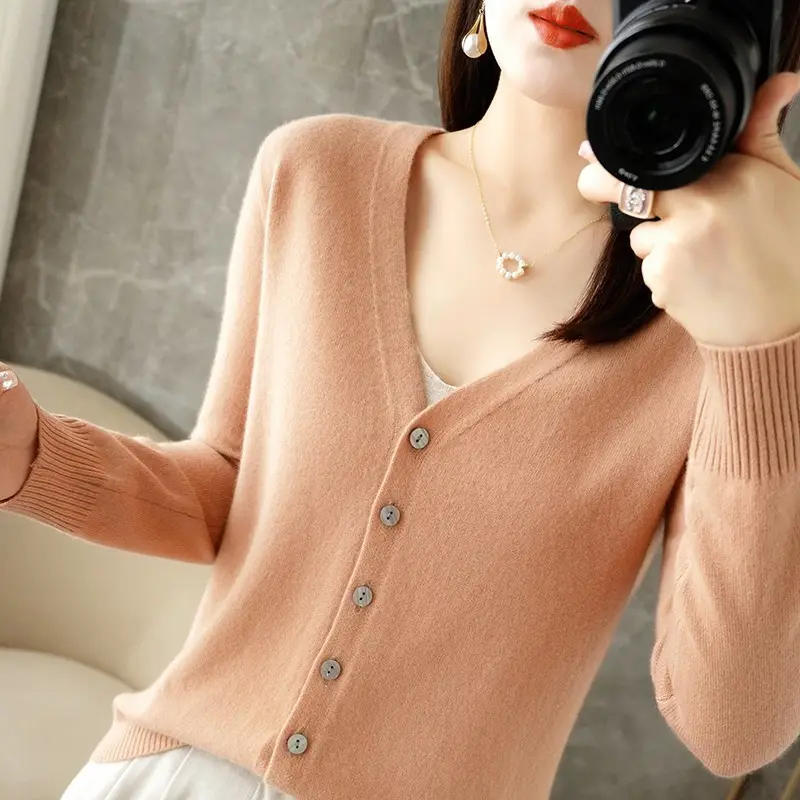 Women's Orange Knitted Long Sleeve Cardigan Large - Image 7