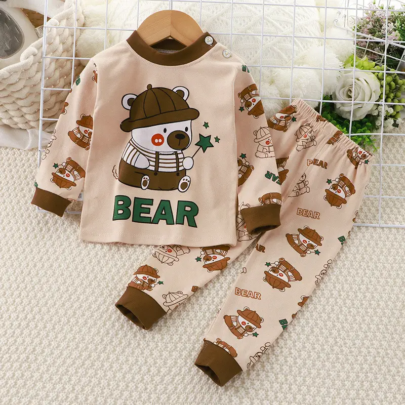 Children's Underwear Set Pure Cotton New Boys Autumn Pajamas Female Baby Autumn Clothes Autumn Pants Home Clothes Children's Clothing Wholesale