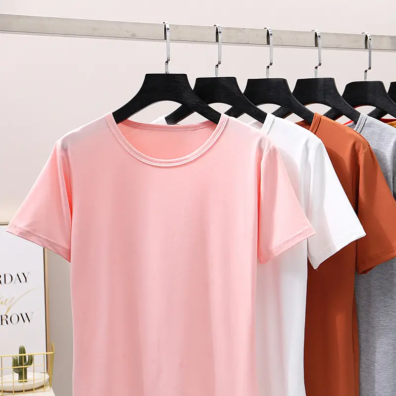 Women Pure Color Slim T-Shirt Short Sleeve Wholesale - Image 4