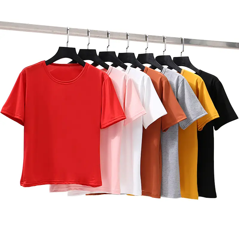 Women Pure Color Slim T-Shirt Short Sleeve Wholesale - Image 8