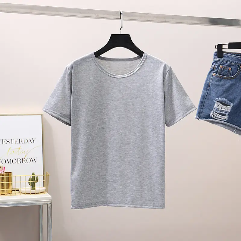 Women Pure Color Slim T-Shirt Short Sleeve Wholesale - Image 2