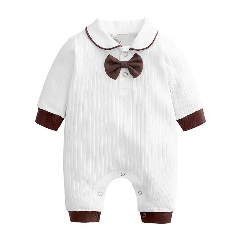 White Cotton Baby Bow Tie Romper for Newborns - Image 2