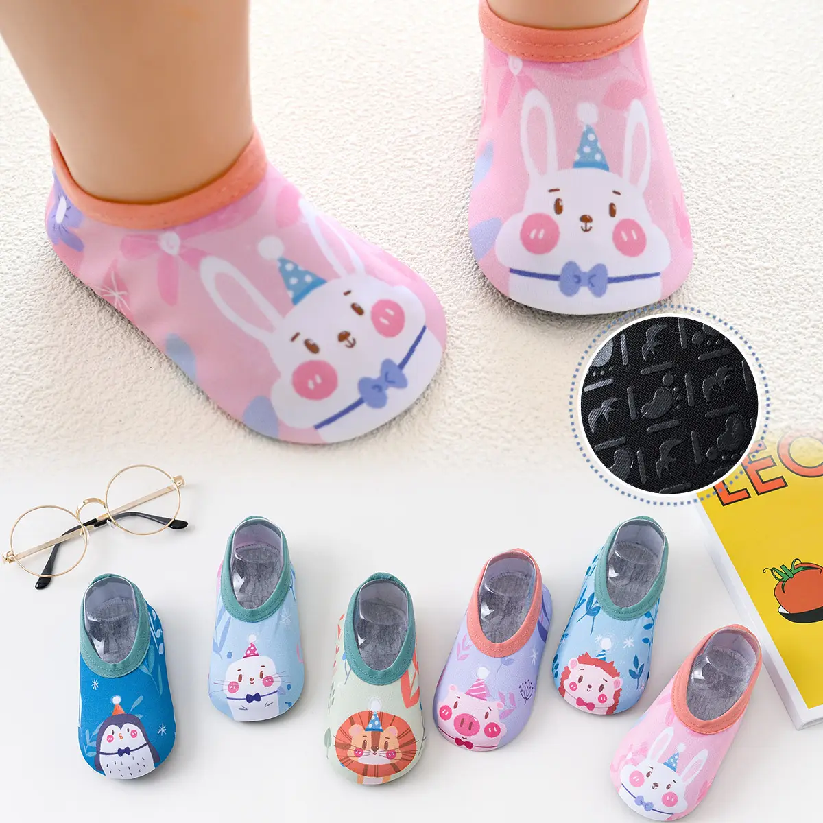 Baby Floor Socks Soft Soled Pink Rabbit Design - Image 10