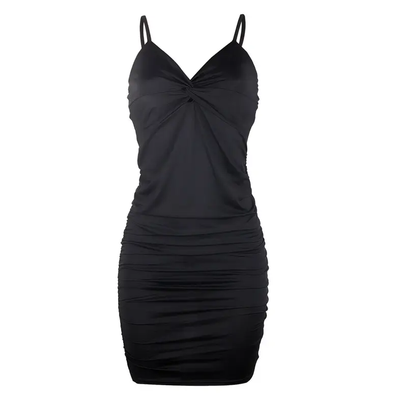 Beige Pleated Hollow Hip Dress with Deep V Cut — feature 18