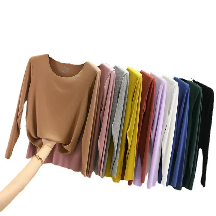 Women Long-sleeve T-shirt Modal Crewneck Black to Multi Color - Image 17