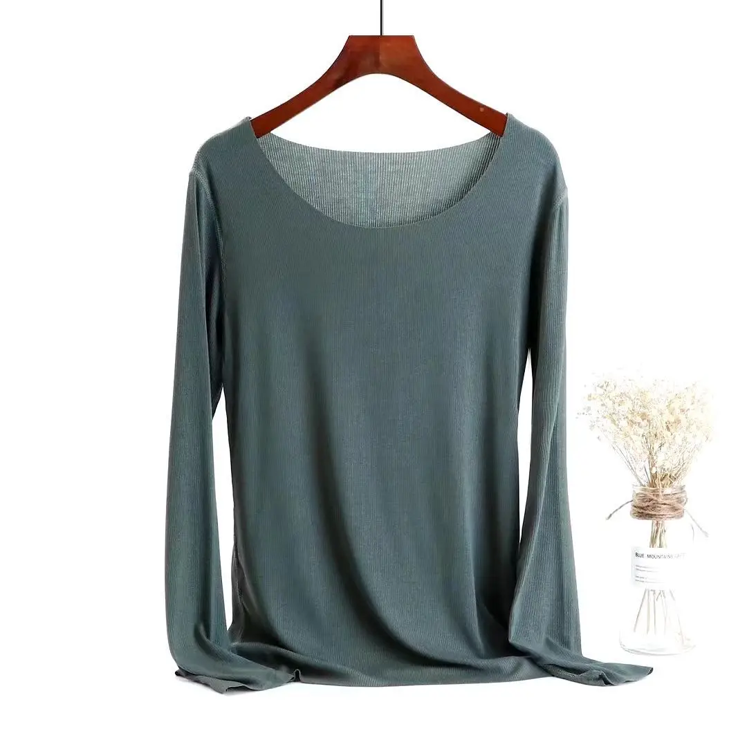 Women Long-sleeve T-shirt Modal Crewneck Black to Multi Color - Image 10